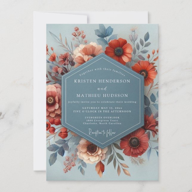 Slate Blue Russet Autumn Wedding Inbjudningar (Framsida)