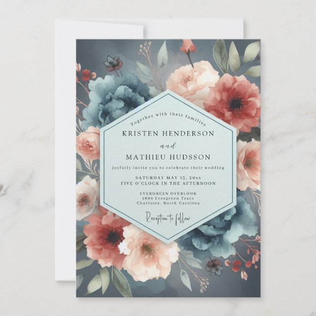 Slate Blue Rust Moody Wedding Inbjudningar (Framsida)