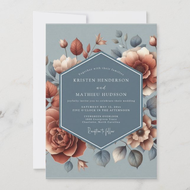 Slate Blue Rust Painterly Wedding Inbjudningar (Framsida)