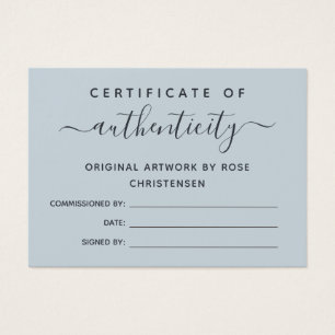 Slate Blue Script Certificate of Authenticity Visitkort