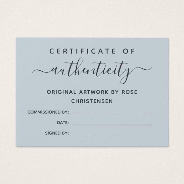 Slate Blue Script Certificate of Authenticity Visitkort (Framsidan)