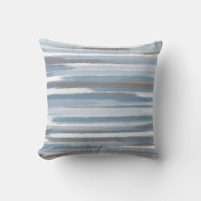Slate Blue Taupe Abstrakt Rand Kudde (Framsida)