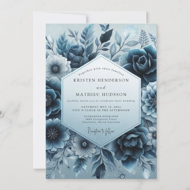 Slate Blue Velvet Bloom Wedding Inbjudningar (Framsida)