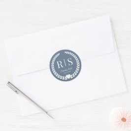 Slate Blue Wedding Monogram Initials Runt Klistermärke