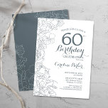 Slate Blue White Blommigt 60:e Födelsedagsfesten Inbjudningar<br><div class="desc">Slate Blue White Blommigt 60:e Födelsedagsfest inbjudan. Minimalistisk modern design med botaniska konturaccenter för teckning och typsnitt för typgrafiska skript. Enkel inbjudan-kortsperfekt för trendig för en snyggt kvinna på dagen firande. Kan anpassas till vilken ålder som helst. Skrivna Zazzle-inbjudningar eller digital utskrivbar mall för omedelbar nedladdning.</div>