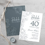 Slate Blue White Botanical Surprise 40:e födelseda Inbjudningar<br><div class="desc">Slate Blue White Botanical Surprise 40:e födelsedagsinbjudan. Minimalistisk modern femininin-design har botaniska accenter och typiska typsnitt. Enkel perfekt för inbjudan-kort i blommigt för en snyggt kvinnlig överraskning i firande.</div>