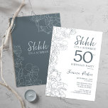 Slate Blue White Botanical Surprise 50:e födelseda Inbjudningar<br><div class="desc">Slate Blue White Botanical Surprise 50:e födelsedagsinbjudan. Minimalistisk modern femininin-design har botaniska accenter och typiska typsnitt. Enkel perfekt för inbjudan-kort i blommigt för en snyggt kvinnlig överraskning i firande.</div>