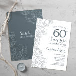 Slate Blue White Surprise 60:e Födelsedagsfesten Inbjudningar<br><div class="desc">Slate Blue White Surprise 60 Födelsedagsfest inbjudan. Minimalistisk modern design med botaniska accenter och typsnitt för typsnitt. Blommigt inbjudan-kortets perfekt för en snyggt kvinnlig överraskning dagen firande. Kan anpassas till vilken ålder som helst.</div>