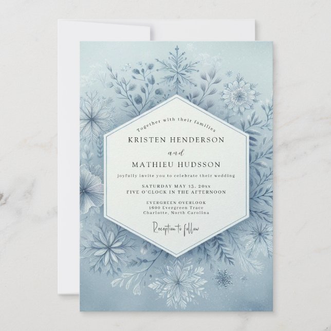 Slate Blue Winter Bloom Wedding Inbjudningar (Framsida)