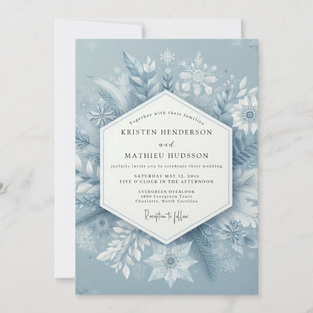 Slate Blue Winter Bloom Wedding Inbjudningar (Framsida)