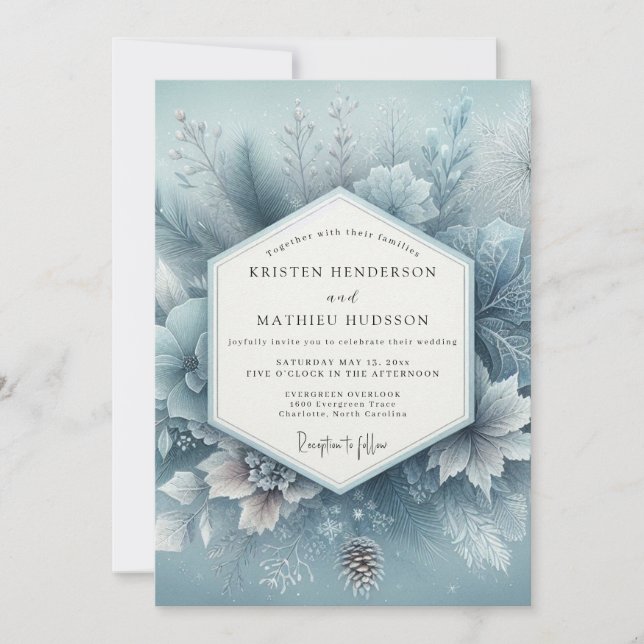 Slate Blue Winter Bloom Wedding Inbjudningar (Framsida)