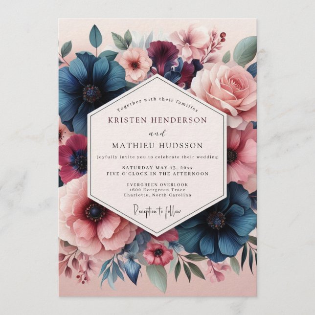 Slate Blush Romantic Bloom Wedding Inbjudningar (Framsida)