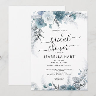 Slate Boho Dusty Blue Neutralt Blommigt Möhippa Inbjudningar