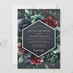 Slate Burgundy Barock Bröllop Blomning Inbjudningar