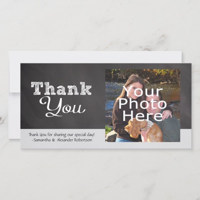 Slate Chalkboard-look Bröllop Tack Kort (Framsida)