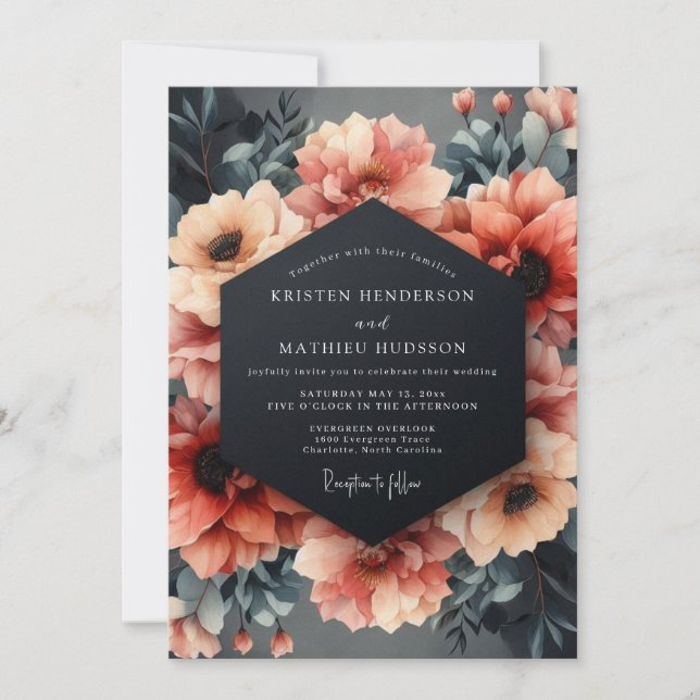 Slate Coral Still Life Wedding Inbjudningar (Framsida)