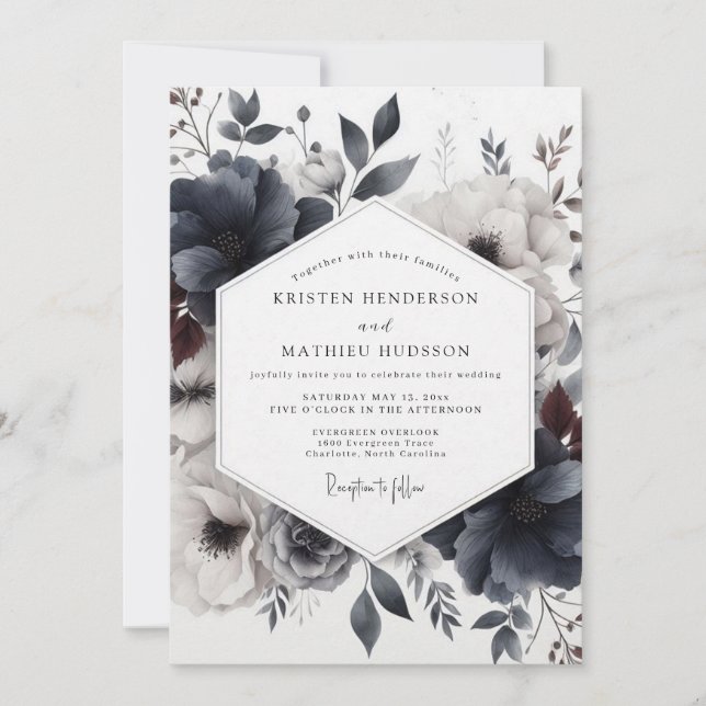 Slate Dusky Bloom Wedding Inbjudningar (Framsida)