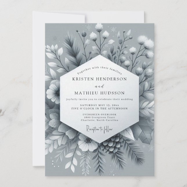 Slate Frosted Bloom Wedding Inbjudningar (Framsida)