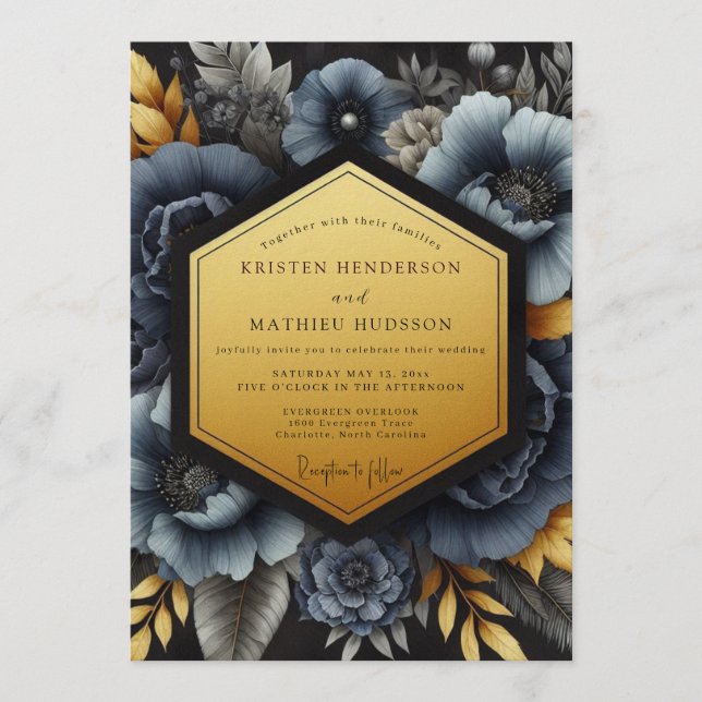 Slate Gilded Nocturne Wedding Inbjudningar (Framsida)