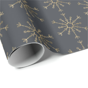 Slate Grått Charcol Guld Snowflake Presentpapper