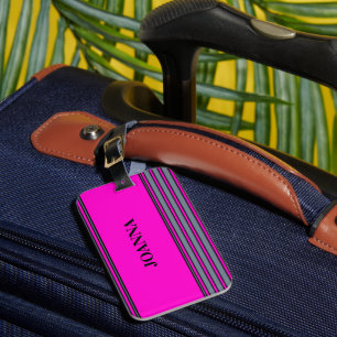 Slate Grått Fuchsia Elegant Rand Namn Bagagebricka