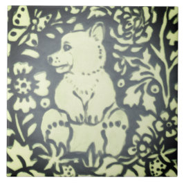 Slate Grått Grönt Bear Unge Blommigt Woodland Nata Kakelplatta