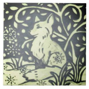Slate Grått Grönt Fox Winter Snö Woodland Natat Kakelplatta