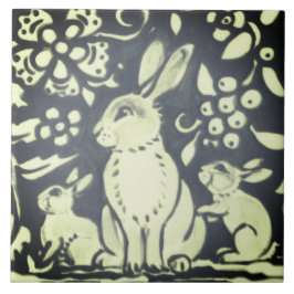 Slate Grått Grönt Rabbit Blommigt Woodland Natatur Kakelplatta