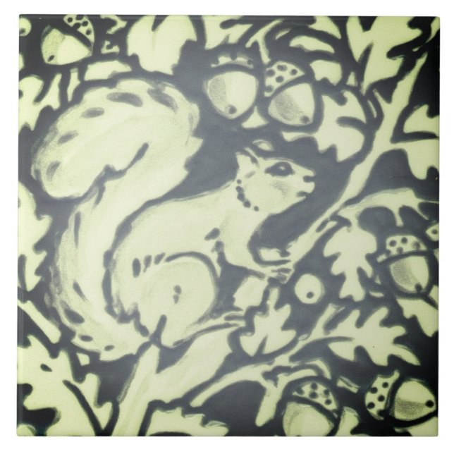 Slate Grått Grönt  Squirrel Acorn Woodland Natatur Kakelplatta (Framsidan)
