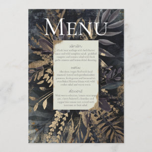 Slate grått gylded menu foliage bouquet inbjudningar