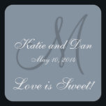 Slate Grått Life är Sweet Monogrammed Bröllop Fyrkantigt Klistermärke<br><div class="desc">Slate Grått Life är Sweet Monogrammed Bröllop. Elke Clarke © for MonogramGallery at Zazzle. Anpassadets bröllopsmärke med bröllop-datum,  brud och groom första namn och efternamn första eller monogram. Välj mellan olika former av klistermärken. Anpassa med dig färg och personlig bröllop-information.</div>
