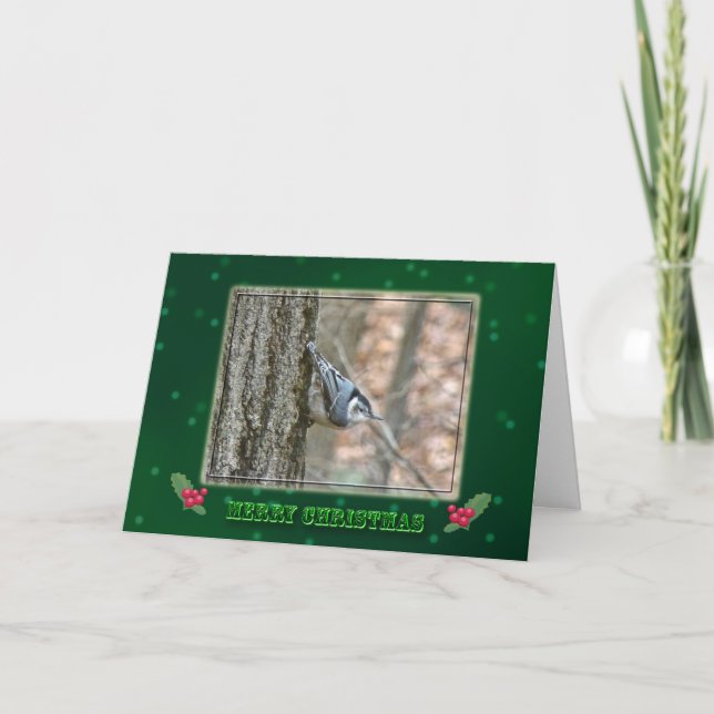 Slate Grått Nuthatch jul Songbird Helgkort (Framsida)