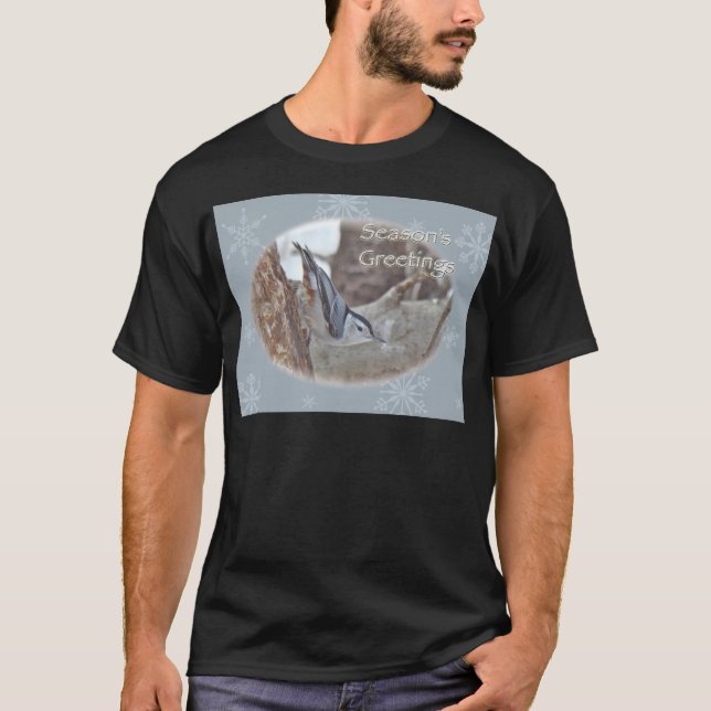 Slate Grått Nuthatch Songbird-Säsonhälsningar Tee Shirt (Framsida)