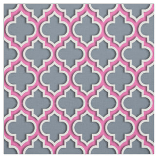 Slate Grått, Shock rosa Moroccan Quatrefoil #5DS Tyg