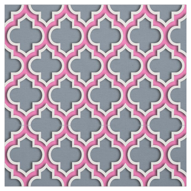 Slate Grått, Shock rosa Moroccan Quatrefoil #5DS Tyg (Provkarta)