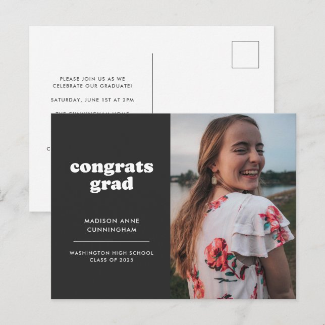 Slate Gratulerar Grad Photo Studenten-inbjudan Vykort (Fram/baksida)