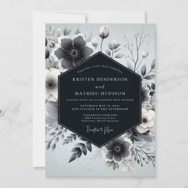 Slate Gray Botanical Romance Wedding Inbjudningar (Framsida)