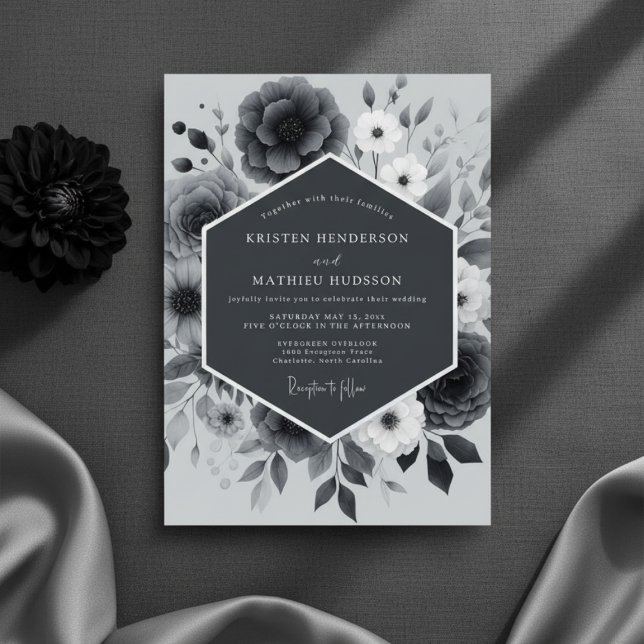 Slate Gray Floral Romantic Wedding Inbjudningar (Skapare uppladdad)