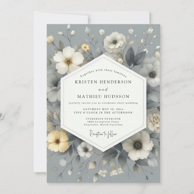 Slate Gray Floral Wedding Inbjudningar (Framsida)