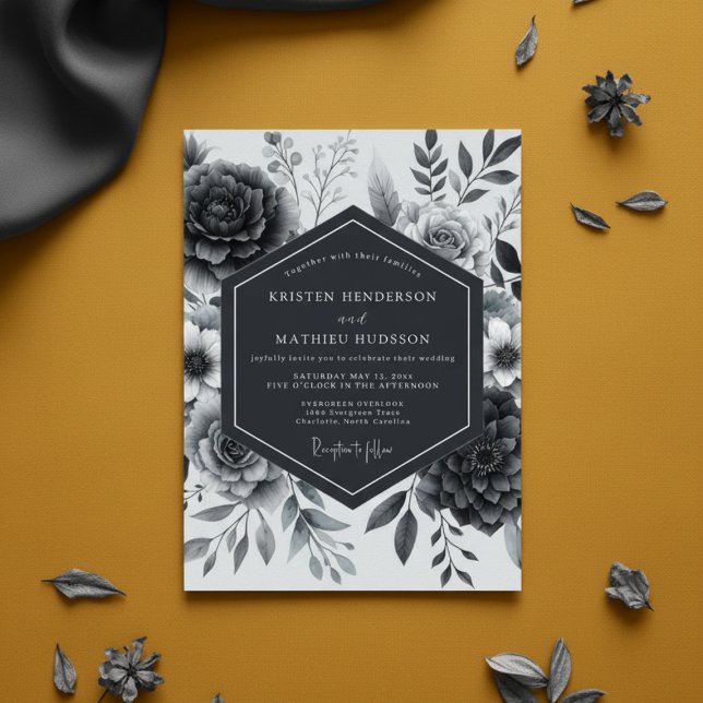 Slate Gray Moody Floral Wedding Inbjudningar (Skapare uppladdad)
