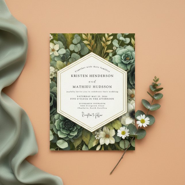 Slate Green Botanical Opulence Wedding Inbjudningar (Skapare uppladdad)