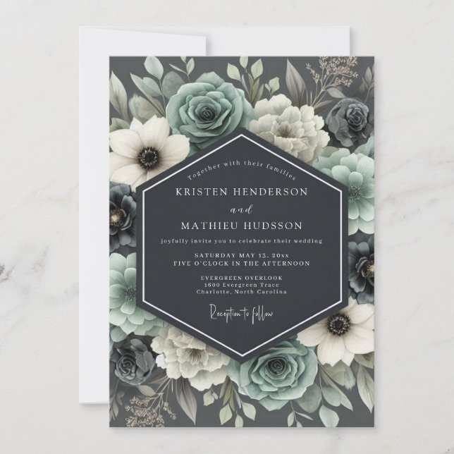 Slate & Ivory Moody Floral Wedding Inbjudningar (Framsida)