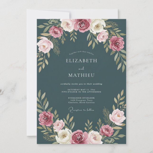 Slate Mauve Ranunculus Eucalyptus Bröllop Inbjudningar (Framsida)