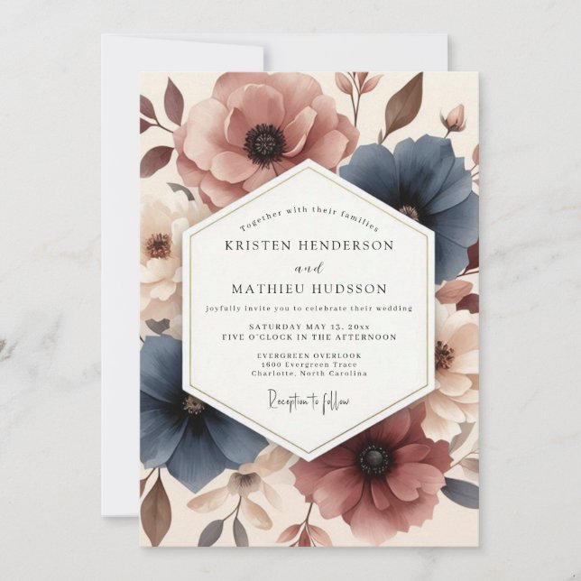 Slate Mauve Watercolor Wedding Inbjudningar (Framsida)
