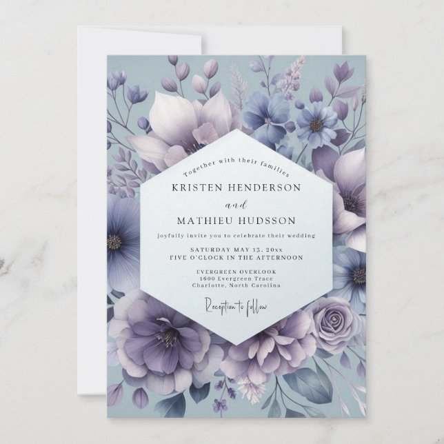 Slate Mystic Bloom Wedding Inbjudningar (Framsida)