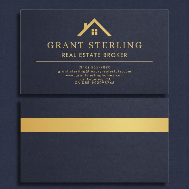 Slate Navy Blue Gold House Real Estate Broker  Visitkort (Skapare uppladdad)
