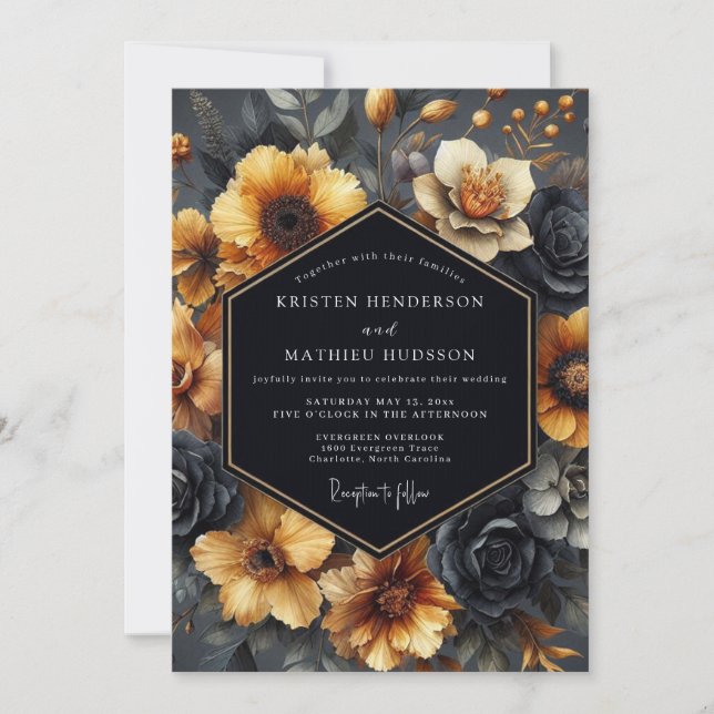 Slate Ochre Baroque Wedding Inbjudningar (Framsida)