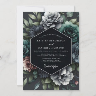 Slate Opulent Flora Bröllop Inbjudningar