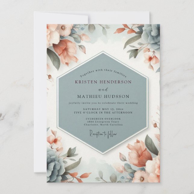 Slate Peach Painterly Wedding Inbjudningar (Framsida)