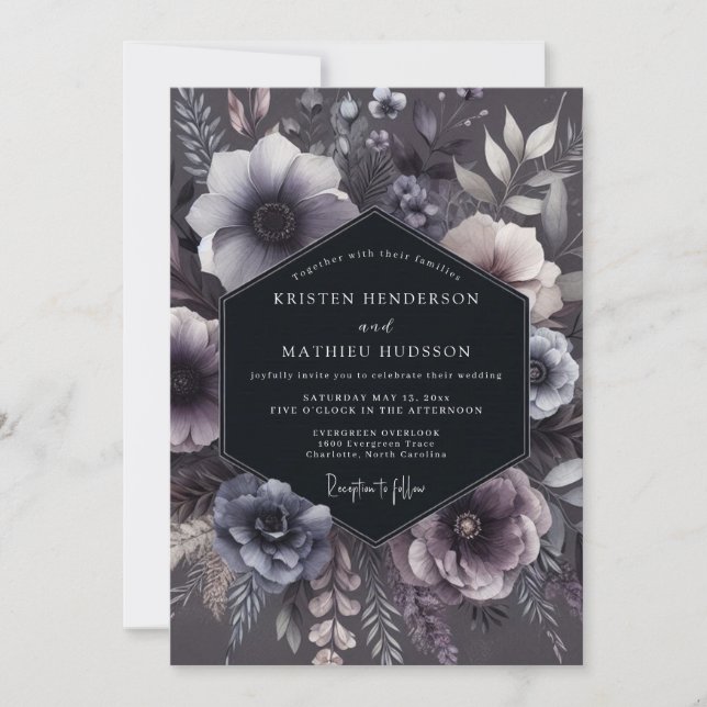 Slate Purple Floral Moody Wedding Inbjudningar (Framsida)